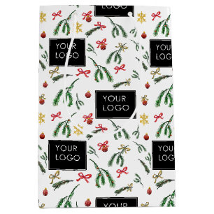 Festive Holiday Business Company Logo Branded Medium Gift Bag