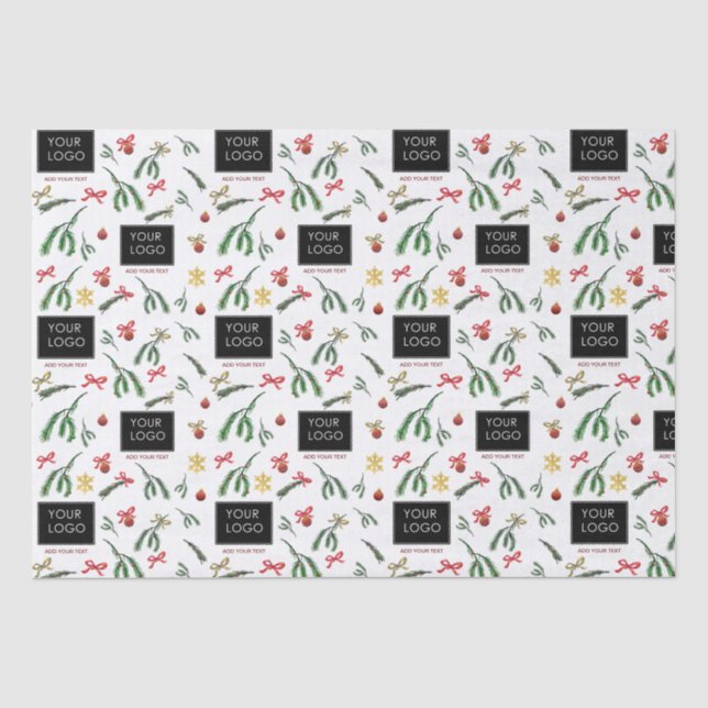 Festive Holiday Business Company Logo Branded  Tissue Paper (Front)