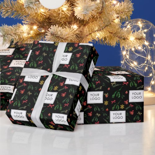 Festive Holiday Business Company Logo Branded Wrapping Paper