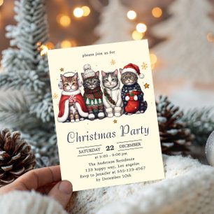 Festive Holiday Cat   Cute Christmas Cats Party   Invitation