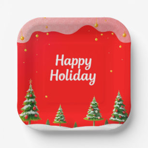 Festive Holiday Celebration with Christmas Trees Paper Plates