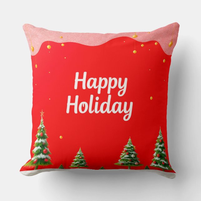 Festive Holiday Celebration with Christmas Trees Throw Pillow (Front)