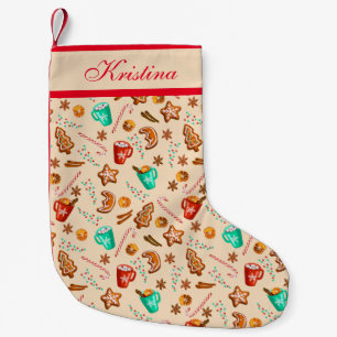 Festive Holiday Cheer Hot Cocoa and Cookies  Small Christmas Stocking