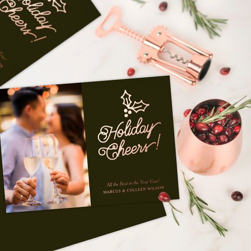Festive Holiday Cheers Photo Foil Holiday Card