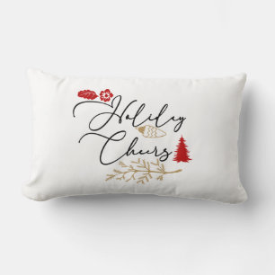 Festive Holiday Cheers Red Holly Christmas  Lumbar Pillow