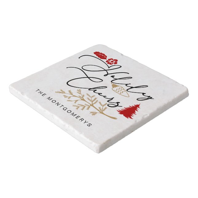 Festive Holiday Cheers Red Holly Christmas  Trivet (Corner)