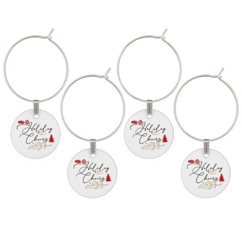 Festive Holiday Cheers Red Holly Christmas  Wine Charm