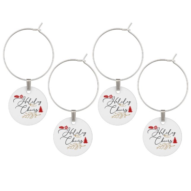 Festive Holiday Cheers Red Holly Christmas  Wine Charm (Staggered)