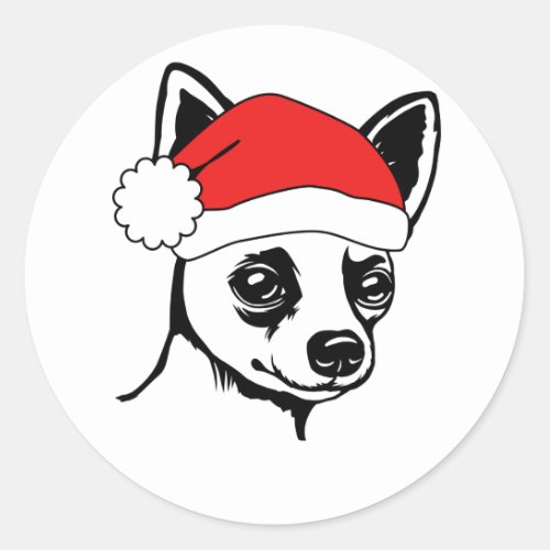 Festive Holiday Chihuahua Santa Hat Classic Round Sticker