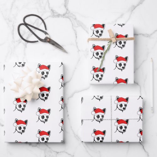 Festive Holiday Chihuahua Santa Hat Wrapping Paper Sheets