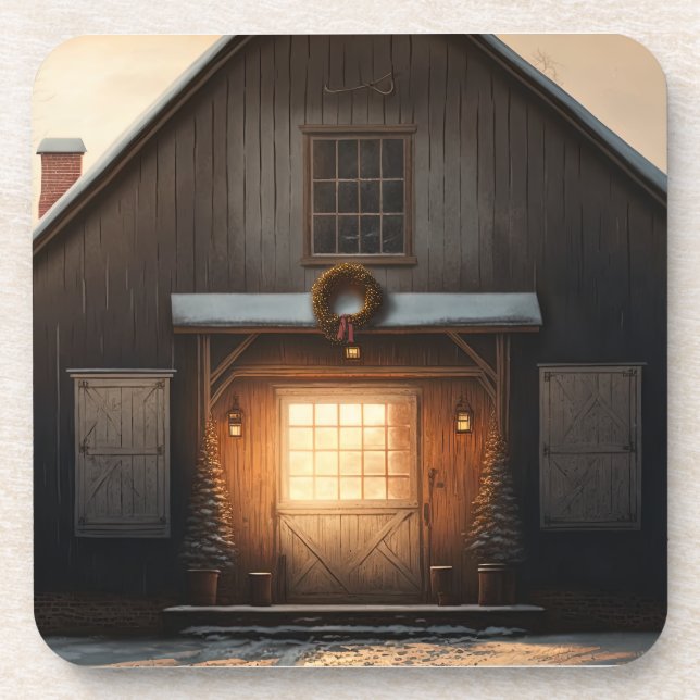 Festive Holiday / Christmas Barn Coasters (Front)