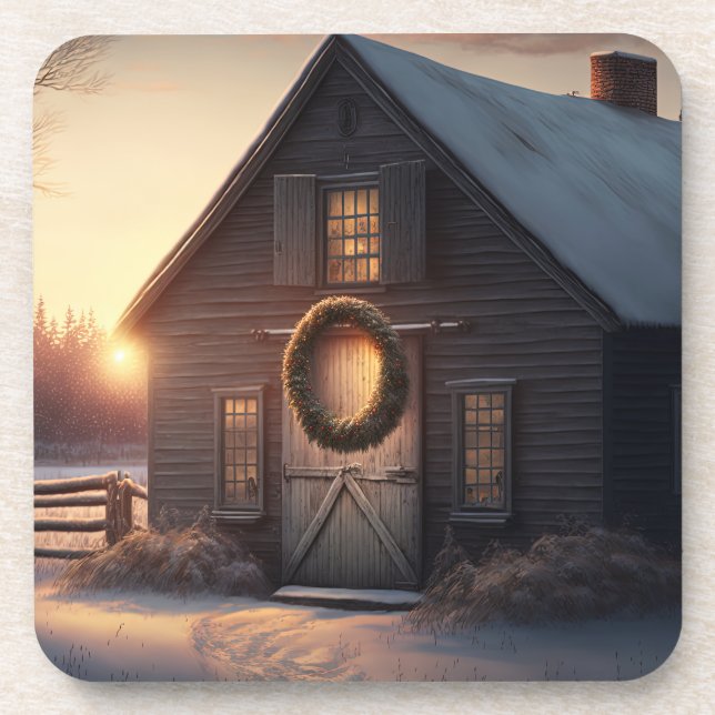 Festive Holiday / Christmas Barn Coasters (Front)