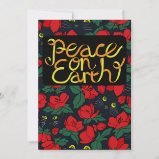 Festive Holiday Christmas Card Peace on Earth Cat