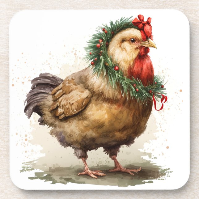 Festive Holiday / Christmas Chicken Coasters (Front)