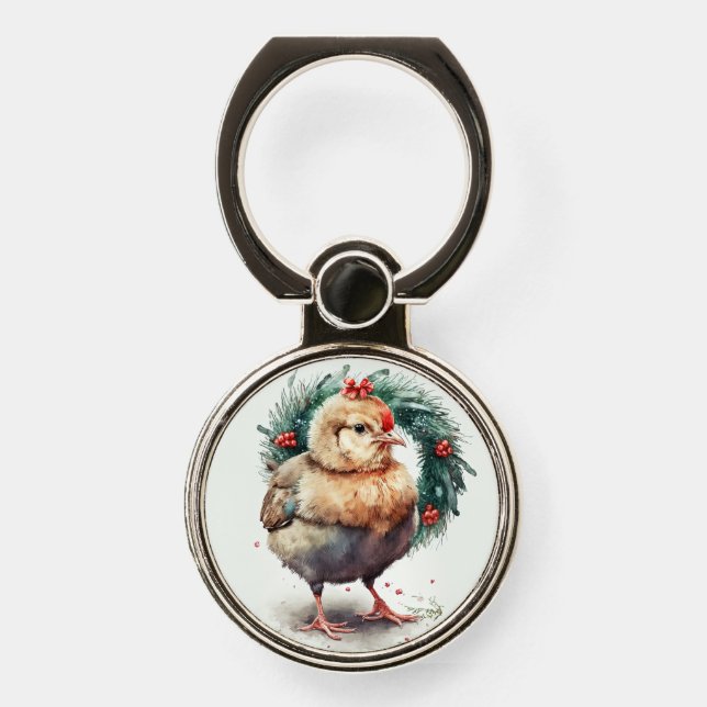 Festive Holiday / Christmas Chicken Phone Ring Stand (Front)
