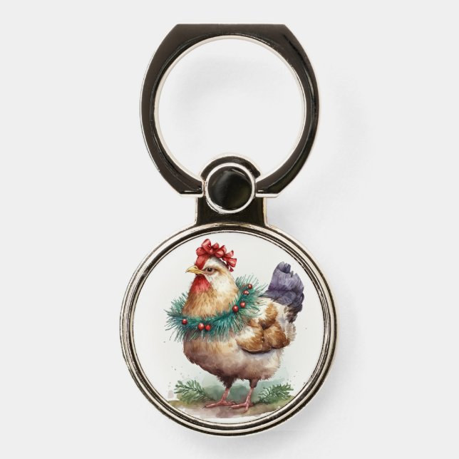 Festive Holiday / Christmas Chicken Phone Ring Stand (Front)