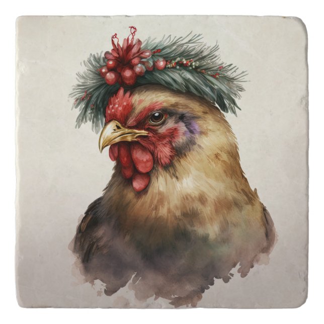 Festive Holiday / Christmas Chicken Trivet (Front)