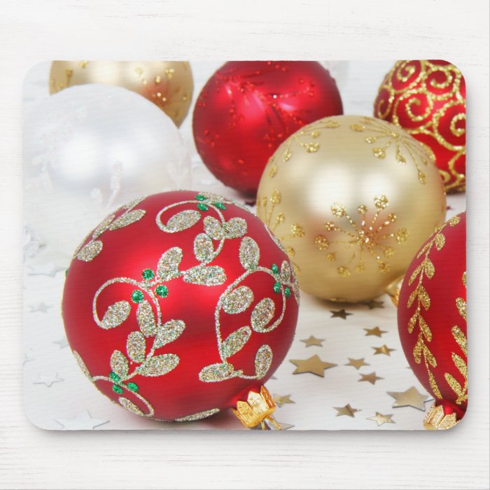 Festive Holiday Christmas Ornaments Background Mouse Pads