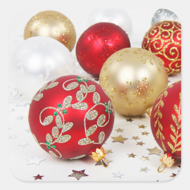 Festive Holiday Christmas Ornaments Background Square Sticker