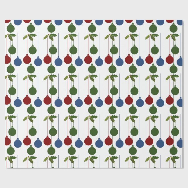 Festive Holiday Christmas Ornaments Background Wrapping Paper (Flat)