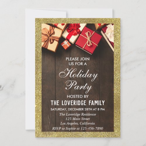 Festive Holiday Christmas Party Gifts Gold Glitter Invitation
