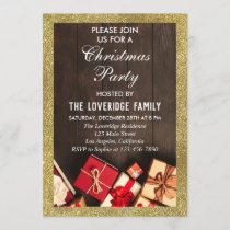 Festive Holiday Christmas Party Gifts Gold Glitter Invitation