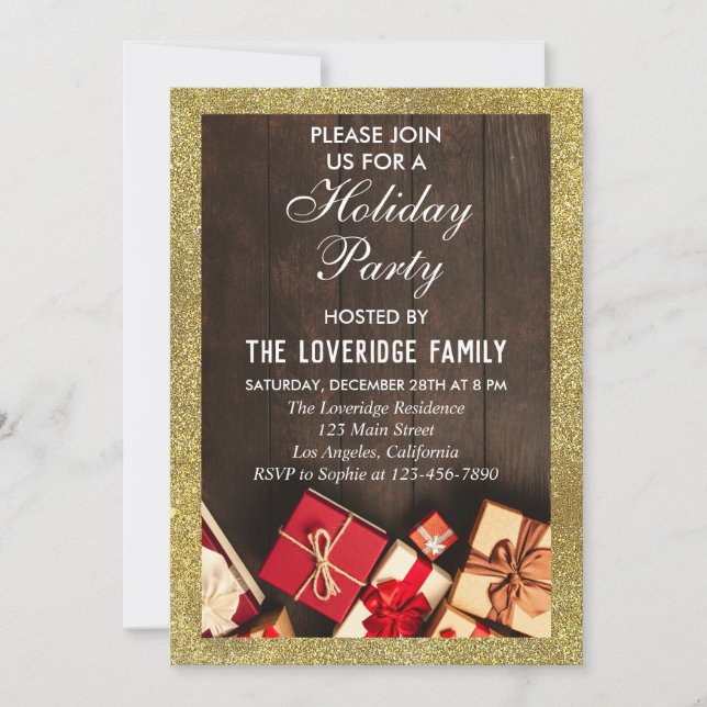 Festive Holiday Christmas Party Gifts Gold Glitter Invitation (Front)