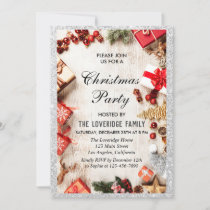 Festive Holiday Christmas Party Silver Glitter Invitation