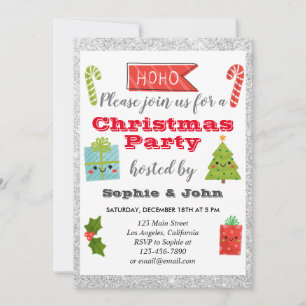Festive Holiday Christmas Party Silver Glitter Invitation