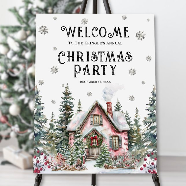 Festive Holiday Christmas Party Welcome Sign (Festive Winter Christmas Party Welcome Sign)