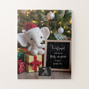 Festive holiday Christmas pregnancy announcement  Jigsaw Puzzle