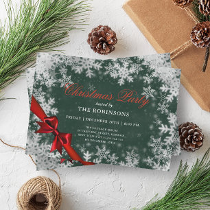 Festive Holiday Christmas Silver Red Ribbon Green Invitation