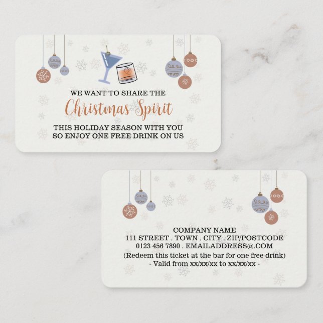 Festive Holiday "Christmas Spirit" Drinks Ticket Enclosure Card (Front/Back)
