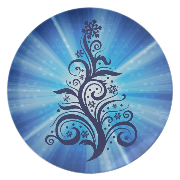 Festive Holiday Christmas Tree Blue Melamine Plate