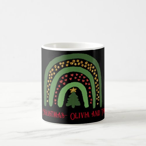 Festive holiday Christmas tree green red rainbow   Coffee Mug