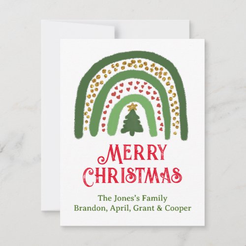 Festive holiday Christmas tree green red rainbow   Note Card