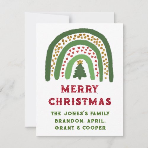 Festive holiday Christmas tree green red rainbow   Note Card