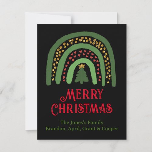 Festive holiday Christmas tree green red rainbow   Note Card