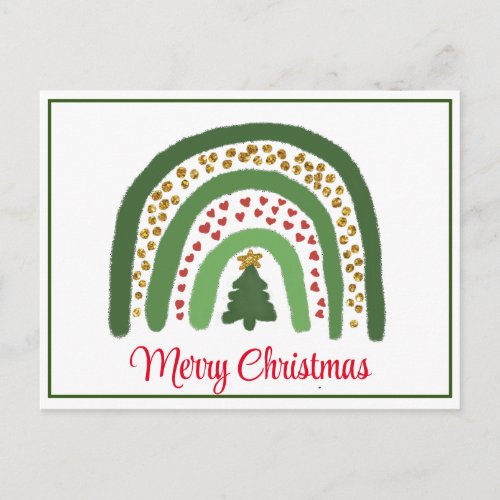 Festive holiday Christmas tree green red rainbow   Postcard