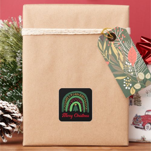 Festive holiday Christmas tree green red rainbow   Square Sticker