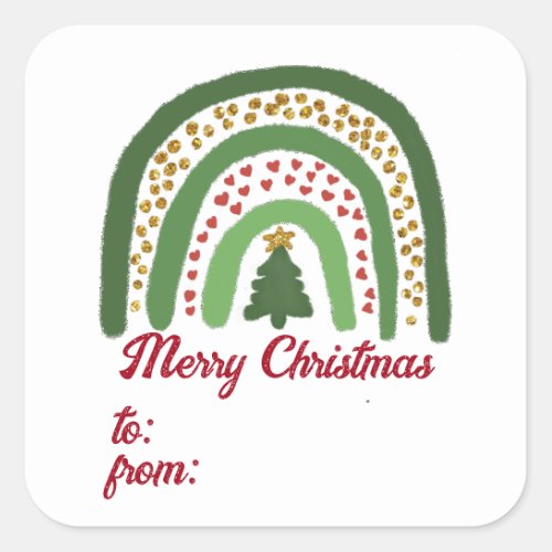 Festive holiday Christmas tree green red rainbow   Square Sticker