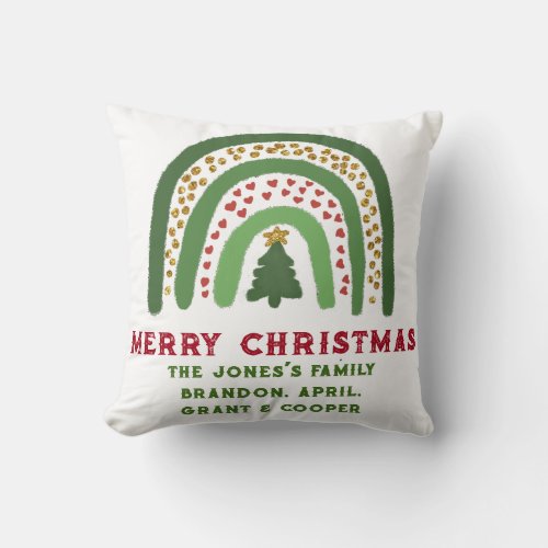 Festive holiday Christmas tree green red rainbow   Throw Pillow