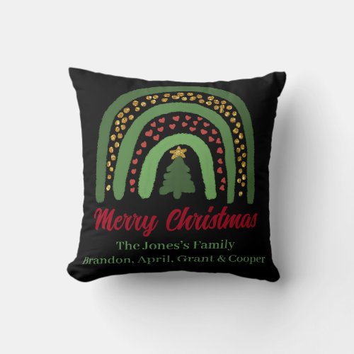 Festive holiday Christmas tree green red rainbow   Throw Pillow