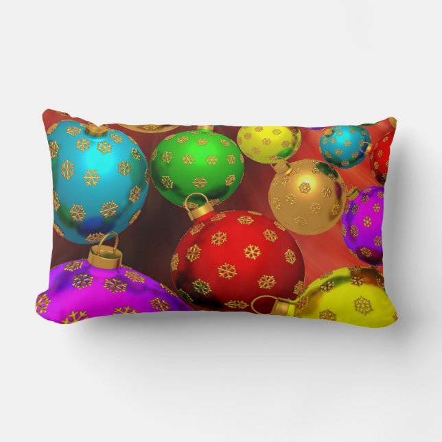 Festive Holiday Christmas Tree Ornaments Design Lumbar Pillow (Front)