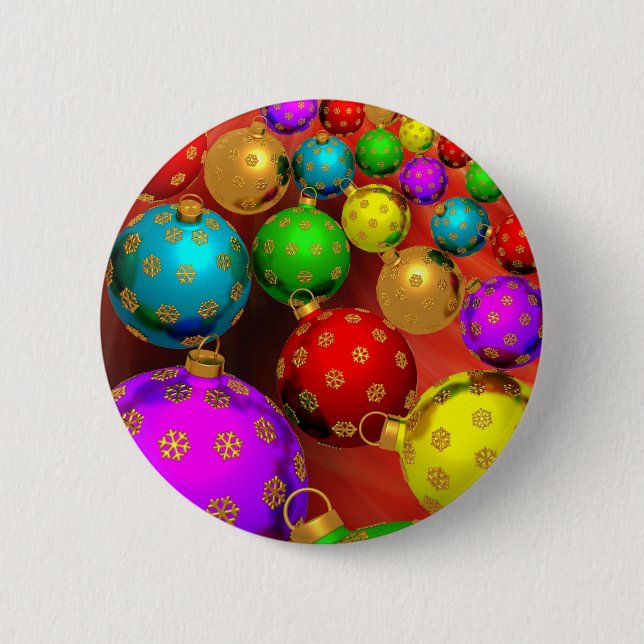 Festive Holiday Christmas Tree Ornaments Design Pinback Button (Front)