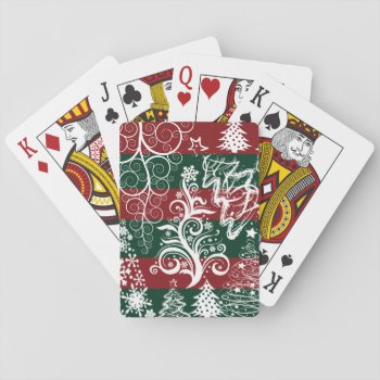 Festive Holiday Christmas Tree Red Green Striped Playing Cards by UniqueChristmasGifts at Zazzle
