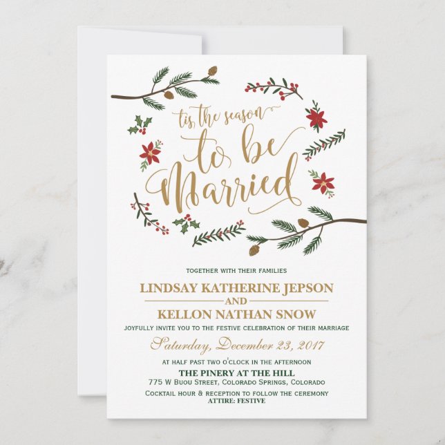 Festive Holiday Christmas Wedding Invitation (Front)