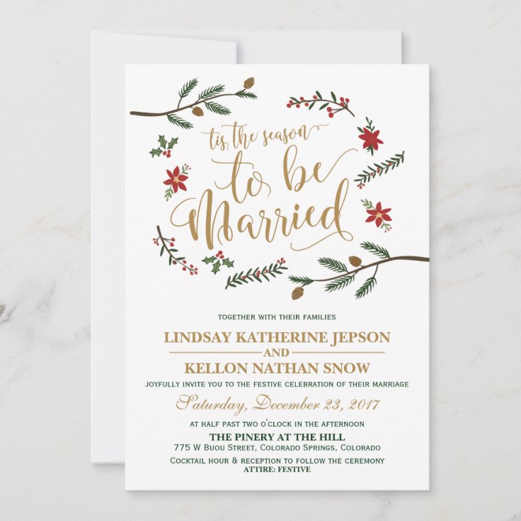 Festive Holiday Christmas Wedding Invitation | Zazzle