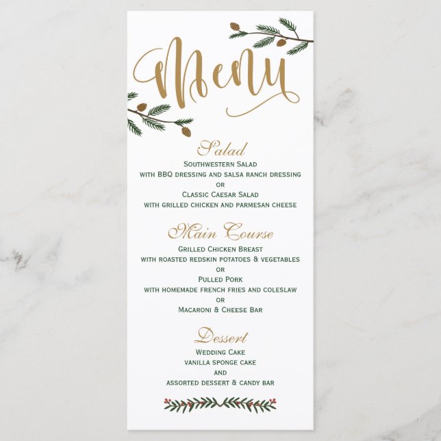 Festive Holiday Christmas Wedding Menu (Front)