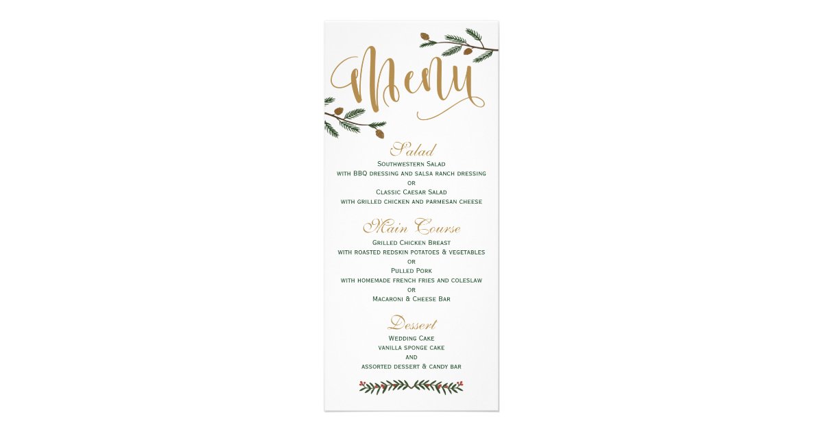 Festive Holiday Christmas Wedding Menu | Zazzle.com